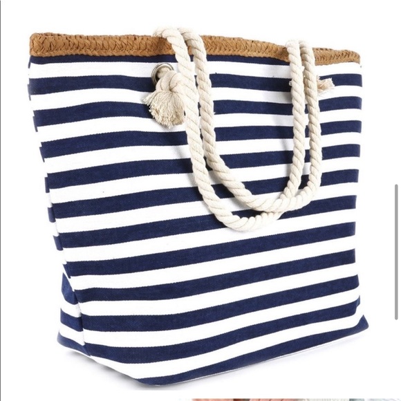 LAST 2 • NAVY & WHITE STRIPE NAUTICAL BAG - Picture 3 of 5